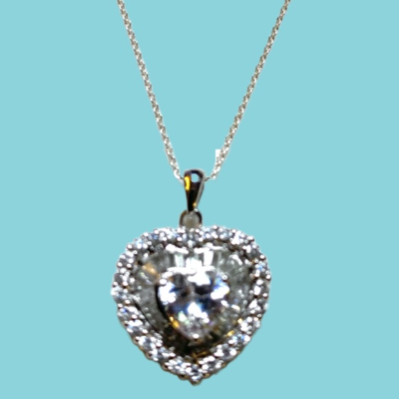 Sterling Silver Heart Shaped Multi Stone Necklace - Picture 2 of 6